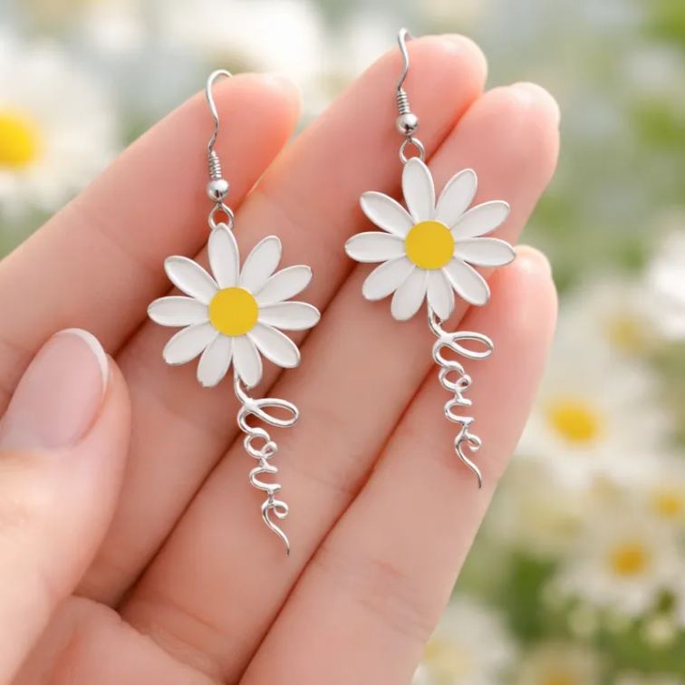 Personalized Dainty Daisy Letter Stud Earrings Custom Name Holiday Gift for Her