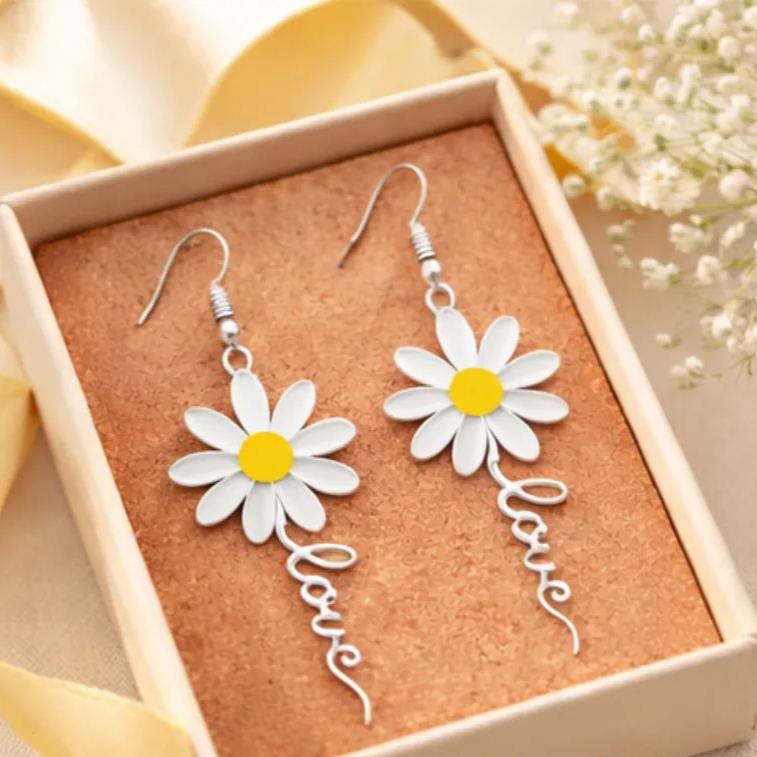 Personalized Dainty Daisy Letter Stud Earrings Custom Name Holiday Gift for Her
