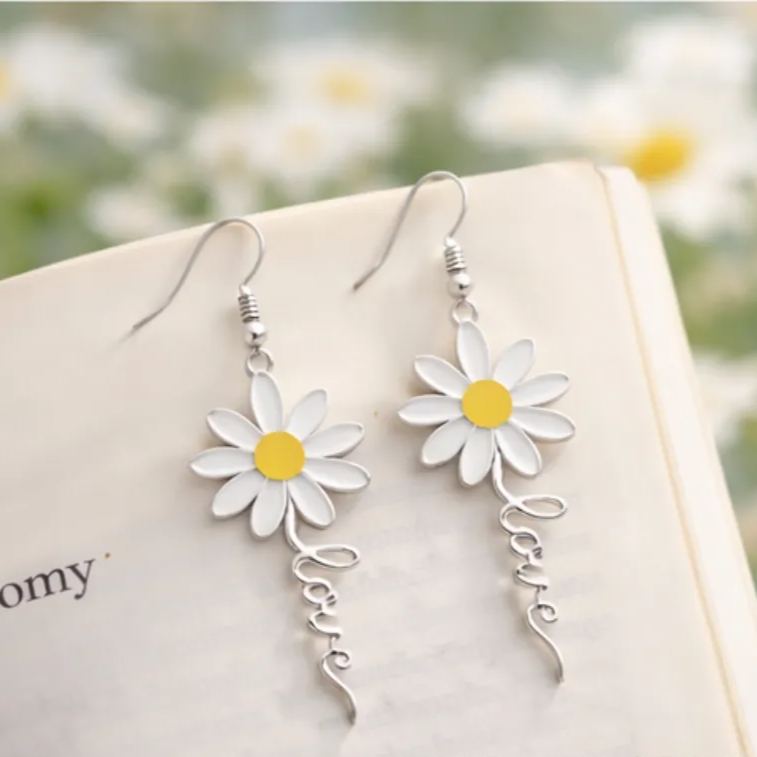 Personalized Dainty Daisy Letter Stud Earrings Custom Name Holiday Gift for Her