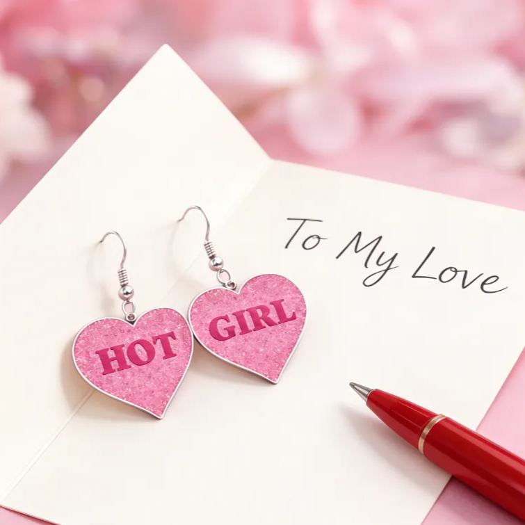 Personalized Heart Shaped Barbie Style Earrings Custom Name Holiday Gift for Her
