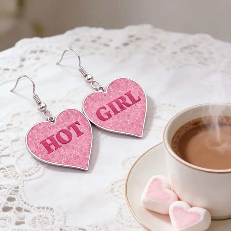 Personalized Heart Shaped Barbie Style Earrings Custom Name Holiday Gift for Her