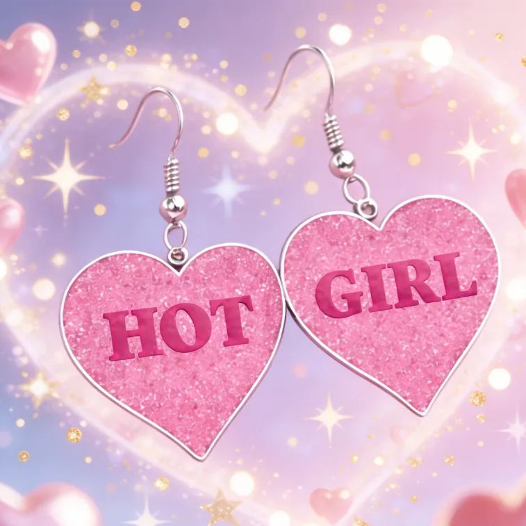 Personalized Heart Shaped Barbie Style Earrings Custom Name Holiday Gift for Her