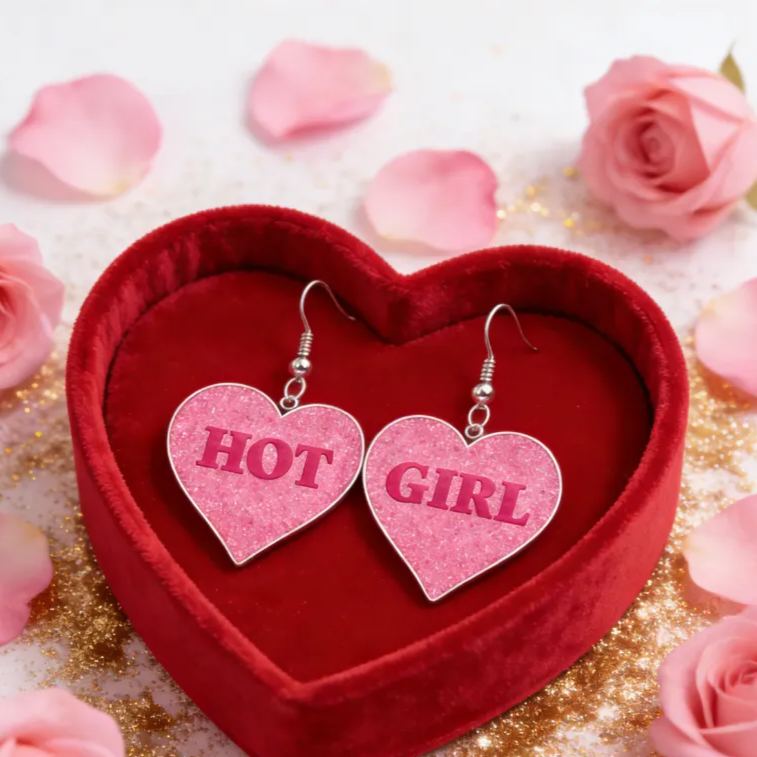 Personalized Heart Shaped Barbie Style Earrings Custom Name Holiday Gift for Her