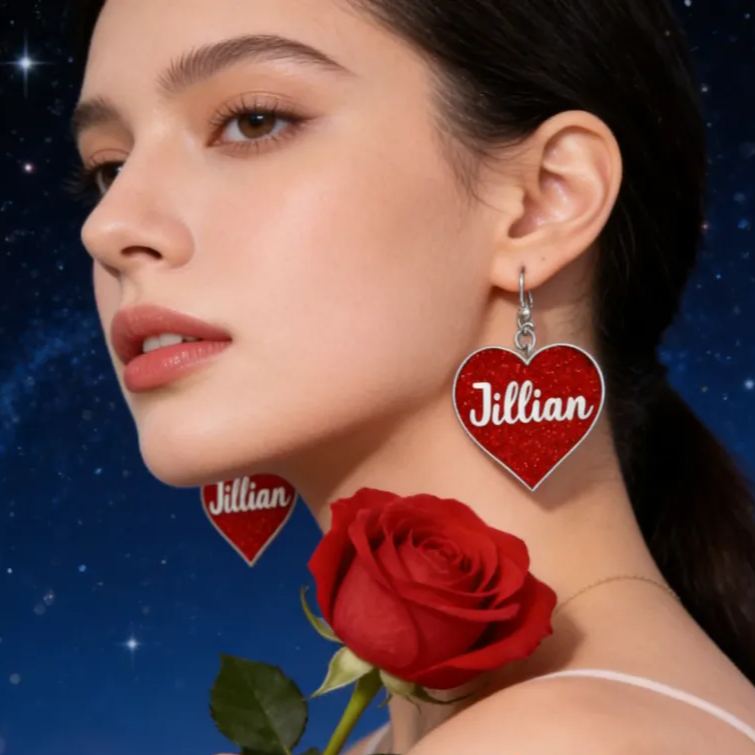 Personalized Sparkling Heart Earrings Custom Name Romantic Gift for Her