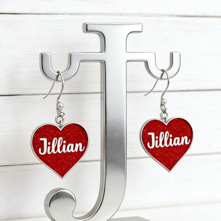 Personalized Sparkling Heart Earrings Custom Name Romantic Gift for Her