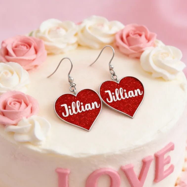 Personalized Sparkling Heart Earrings Custom Name Romantic Gift for Her