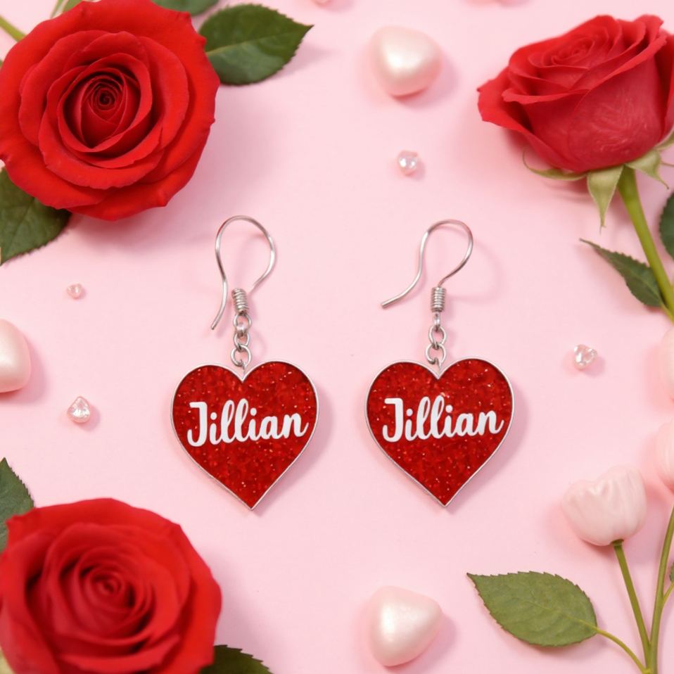 Personalized Sparkling Heart Earrings Custom Name Romantic Gift for Her