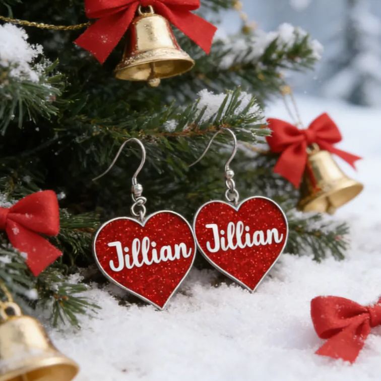 Personalized Sparkling Heart Earrings Custom Name Romantic Gift for Her