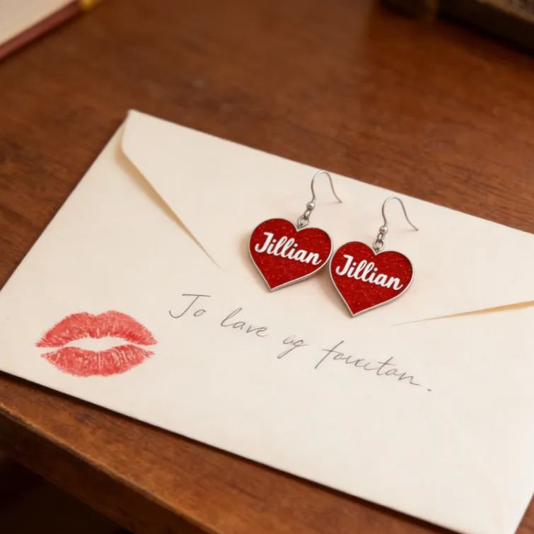 Personalized Sparkling Heart Earrings Custom Name Romantic Gift for Her