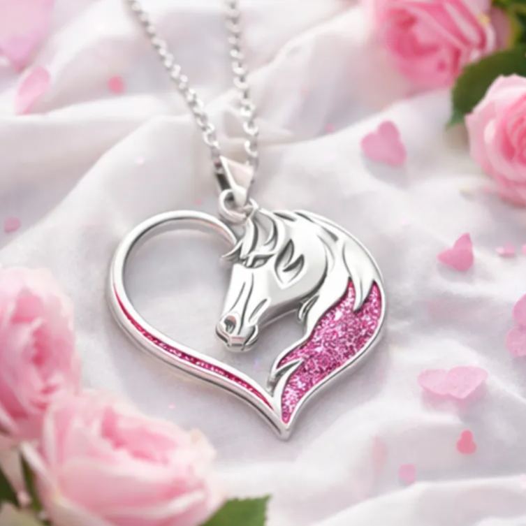 Personalized Horse Head Heart Pendant Necklace Custom Name Unique Holiday Gift for Couples