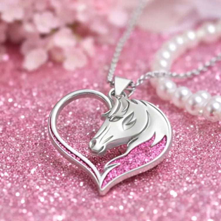Personalized Horse Head Heart Pendant Necklace Custom Name Unique Holiday Gift for Couples