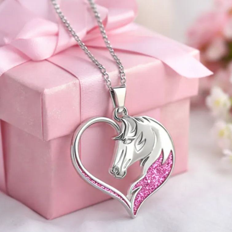 Personalized Horse Head Heart Pendant Necklace Custom Name Unique Holiday Gift for Couples