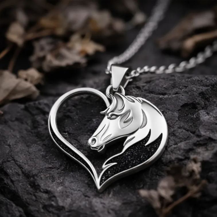 Personalized Horse Head Heart Pendant Necklace Custom Name Unique Holiday Gift for Couples