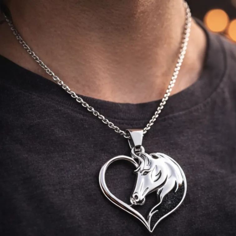Personalized Horse Head Heart Pendant Necklace Custom Name Unique Holiday Gift for Couples