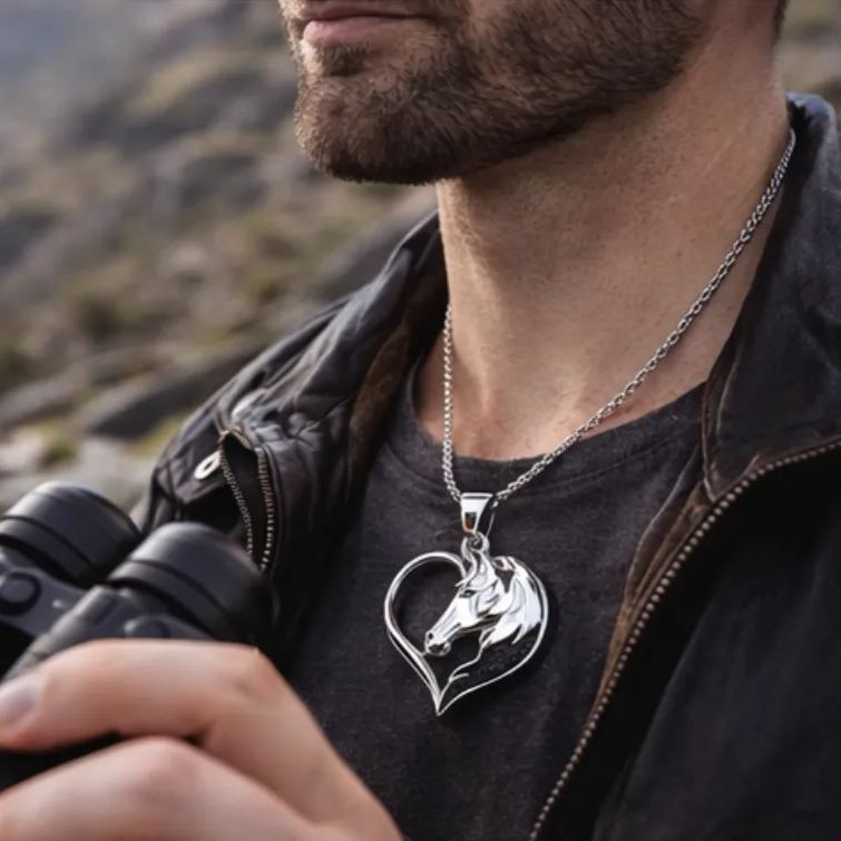 Personalized Horse Head Heart Pendant Necklace Custom Name Unique Holiday Gift for Couples