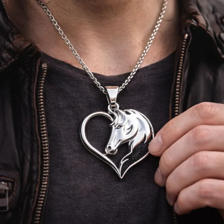 Personalized Horse Head Heart Pendant Necklace Custom Name Unique Holiday Gift for Couples