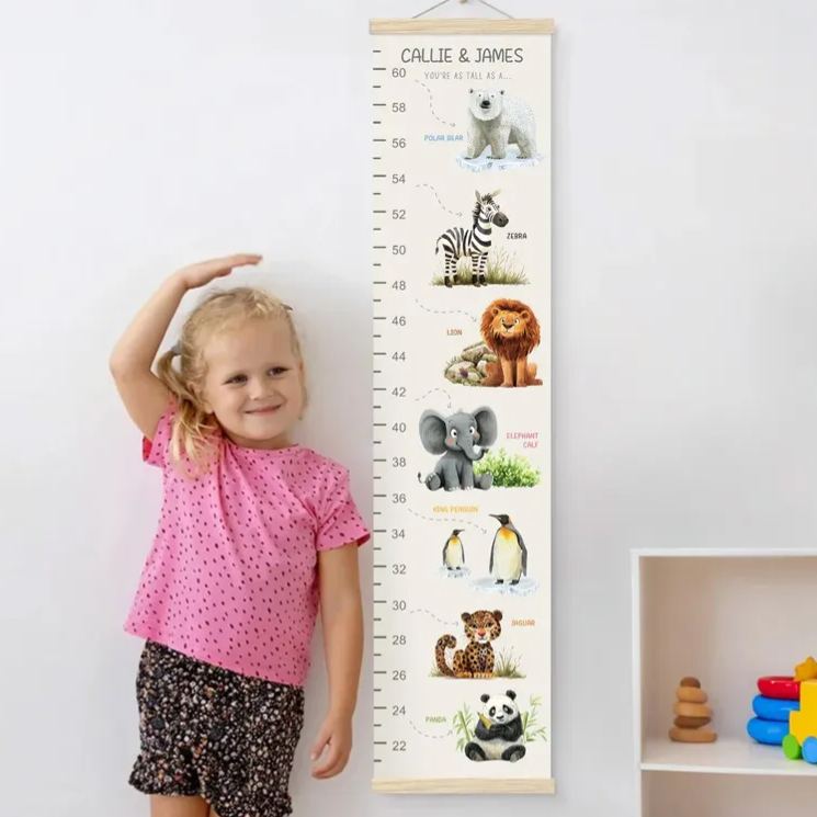 Personalized Animal Children Growth Height Chart with Name Bedroom Decor Birthday Gift for Baby Children
