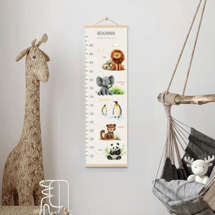 Personalized Animal Children Growth Height Chart with Name Bedroom Decor Birthday Gift for Baby Children