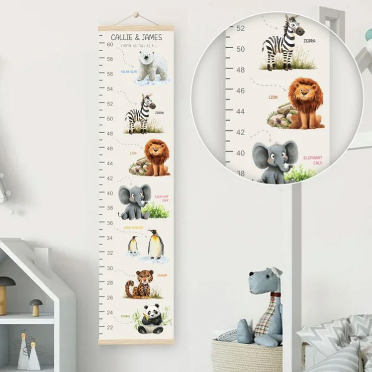 Personalized Animal Children Growth Height Chart with Name Bedroom Decor Birthday Gift for Baby Children