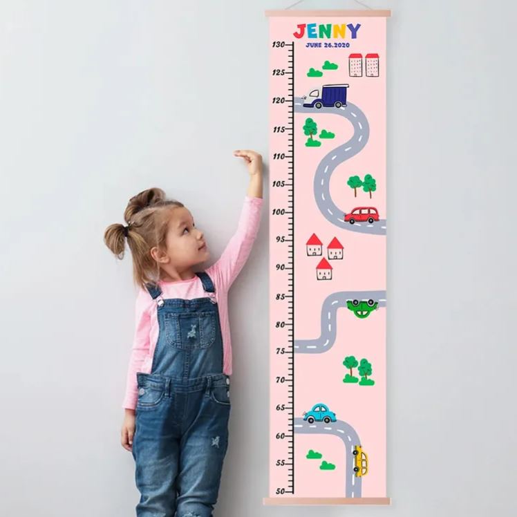 Personalized Vehicle on the Road Transportation Kid Growth Height Chart with Name and Date Bedroom Decor Birthday Gift for Baby Kid