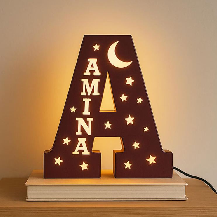 Personalized Letter Theme Custom Name Soft Yellow Glow Decorative Initial Shape Wooden Night Light