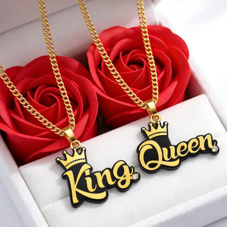 Personalized Matching Crown Inspired Necklaces Symbolizing Love Elegant Holiday Gift for Couples