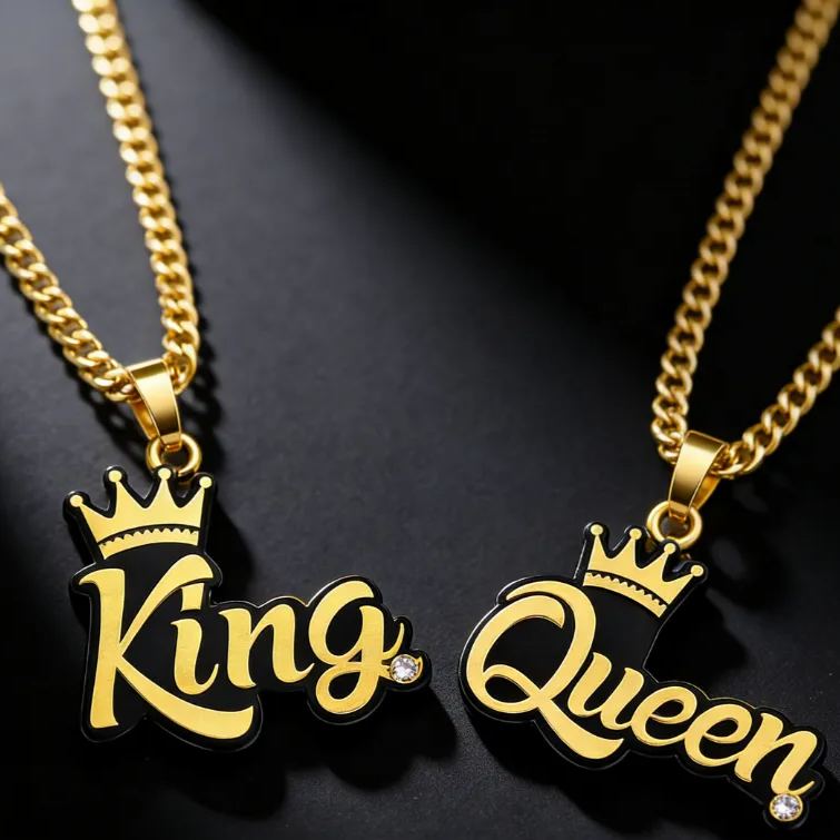Personalized Matching Crown Inspired Necklaces Symbolizing Love Elegant Holiday Gift for Couples