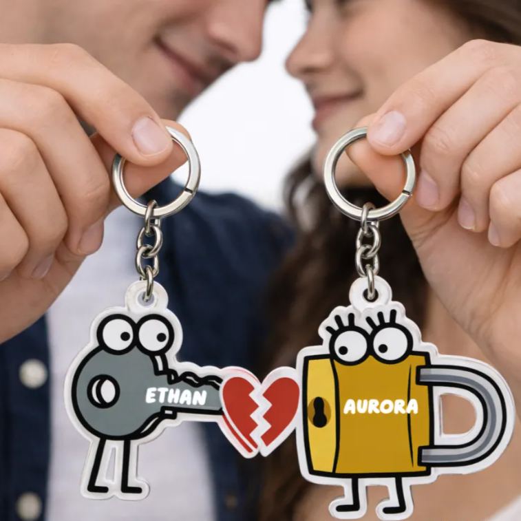 Personalized Matching Couple Keychain Custom Names Romantic Holiday Gift for Couples