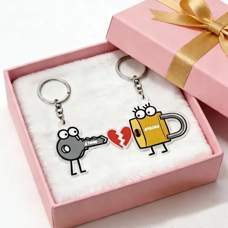 Personalized Matching Couple Keychain Custom Names Romantic Holiday Gift for Couples