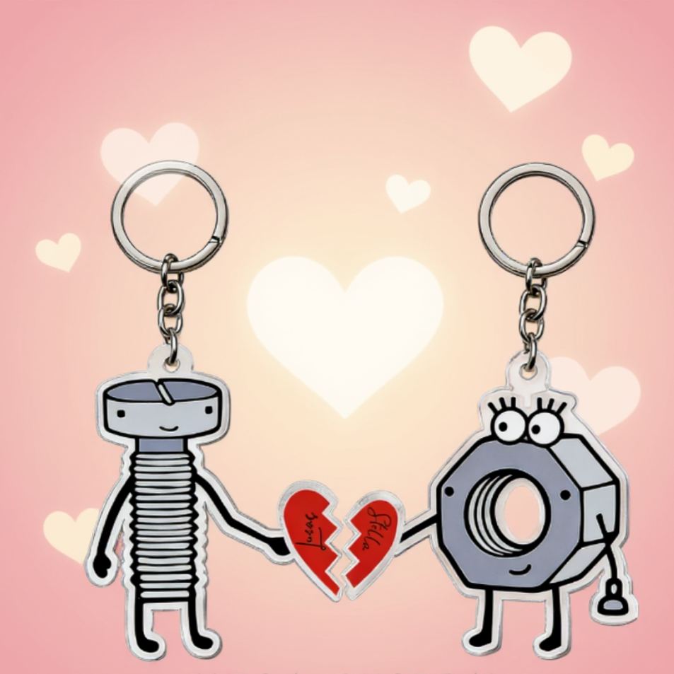 Personalized Nut and Bolt Couple Keychain Custom Names Unique Holiday Gift for Couples