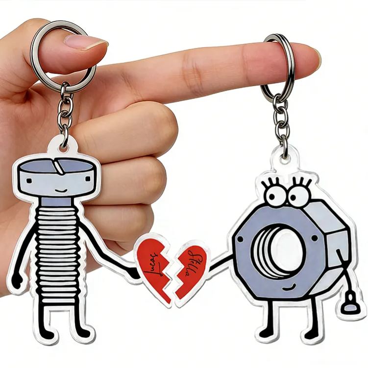 Personalized Nut and Bolt Couple Keychain Custom Names Unique Holiday Gift for Couples