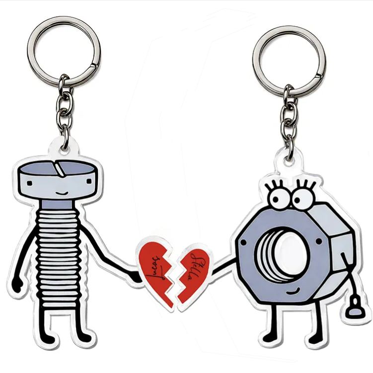 Personalized Nut and Bolt Couple Keychain Custom Names Unique Holiday Gift for Couples