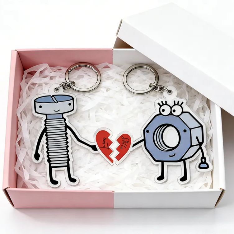 Personalized Nut and Bolt Couple Keychain Custom Names Unique Holiday Gift for Couples