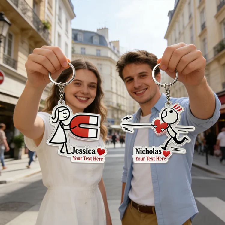 Personalized Couple Keychain with Love Magnet Design Custom Names Enchanting Holiday Gift for Couples