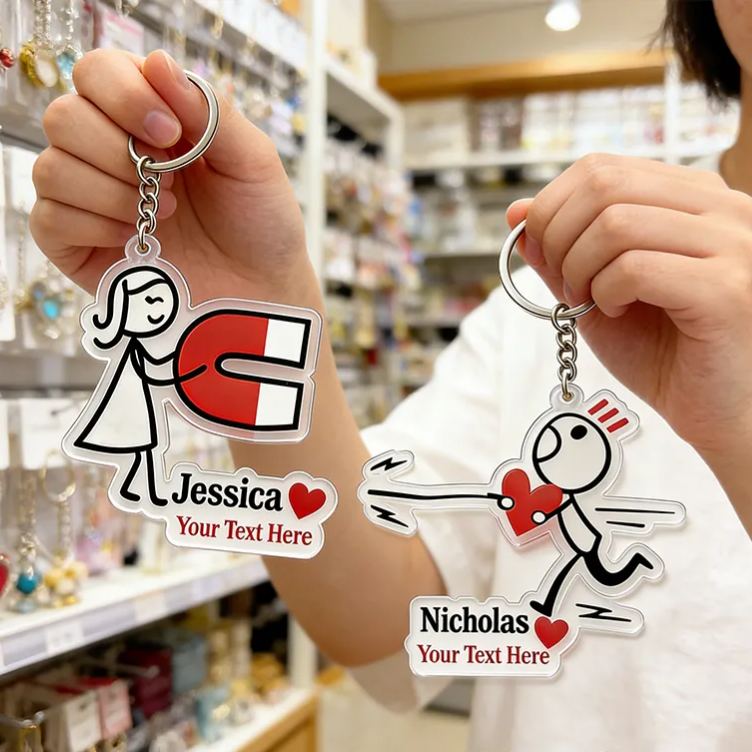 Personalized Couple Keychain with Love Magnet Design Custom Names Enchanting Holiday Gift for Couples