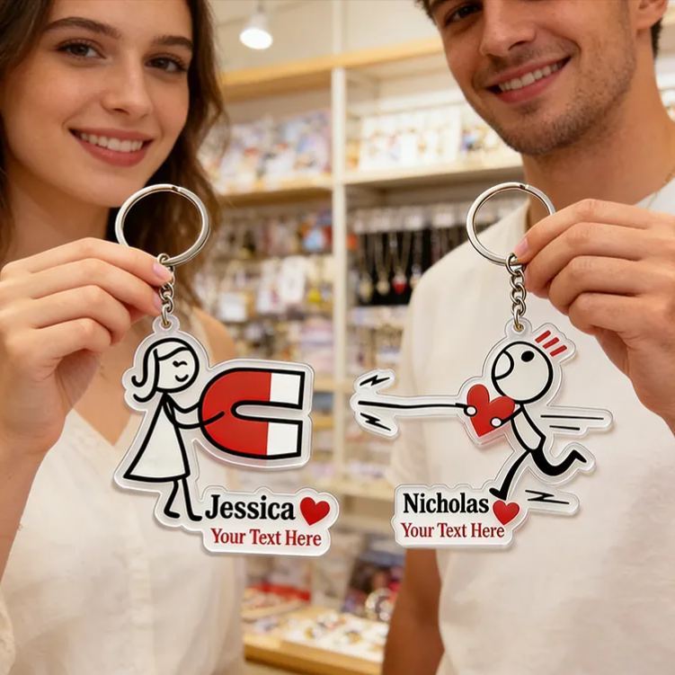 Personalized Couple Keychain with Love Magnet Design Custom Names Enchanting Holiday Gift for Couples