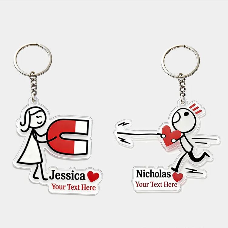 Personalized Couple Keychain with Love Magnet Design Custom Names Enchanting Holiday Gift for Couples