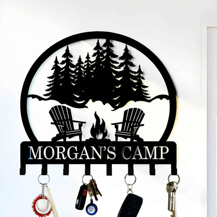 Personalized Custom Metal Campfire & Chairs Keyholder Hooks Christmas Camping Gifts Fire Pit Sign Campsite Gift Hooks