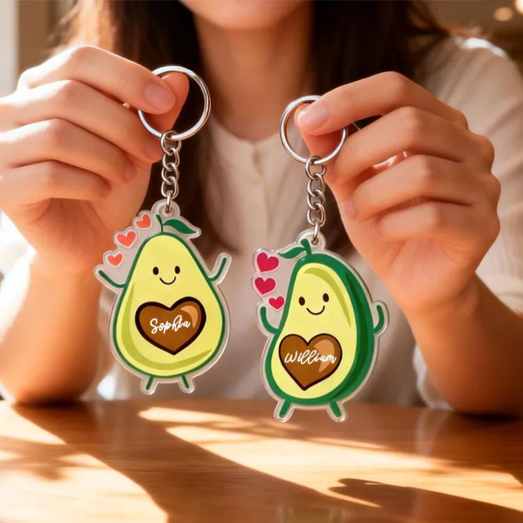 Personalized Adorable Avocado Couple Keychain Custom Couple Names Whimsical Holiday Gift for Couples