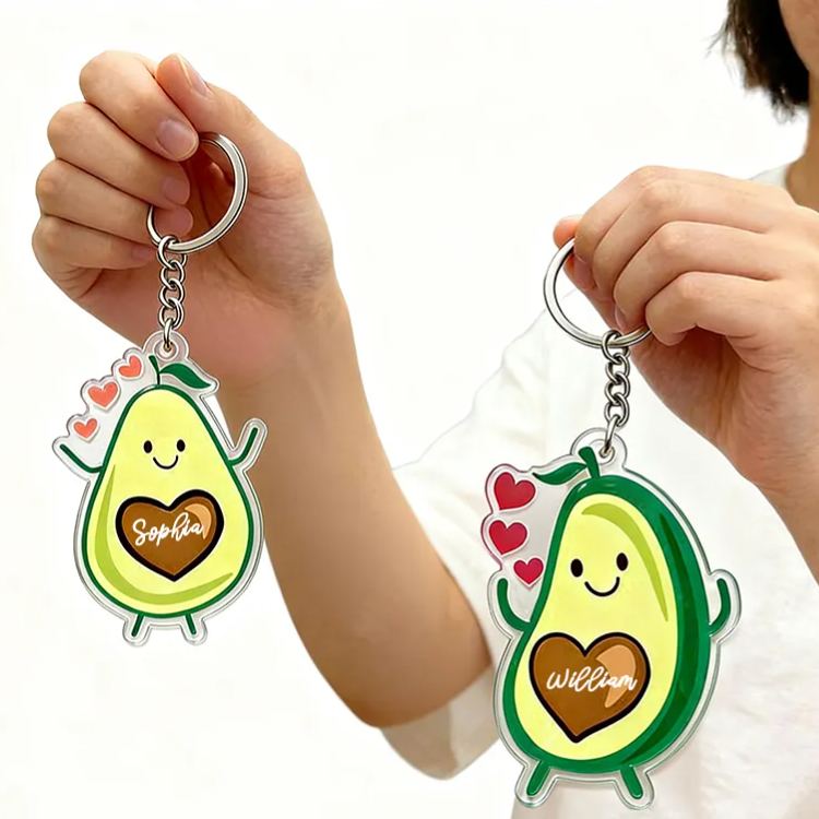 Personalized Adorable Avocado Couple Keychain Custom Couple Names Whimsical Holiday Gift for Couples