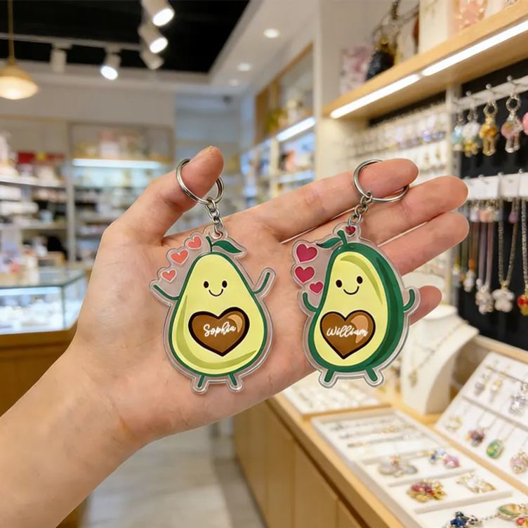 Personalized Adorable Avocado Couple Keychain Custom Couple Names Whimsical Holiday Gift for Couples