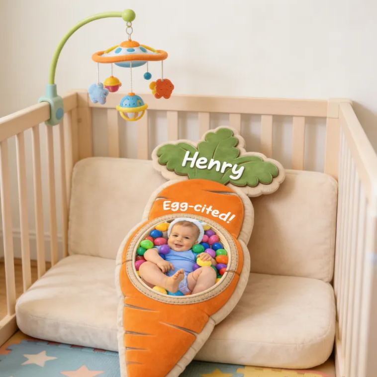 Personalized Funny Easter Carrot Shaped Pillow Custom Photo and Name Holiday Gift for Kids