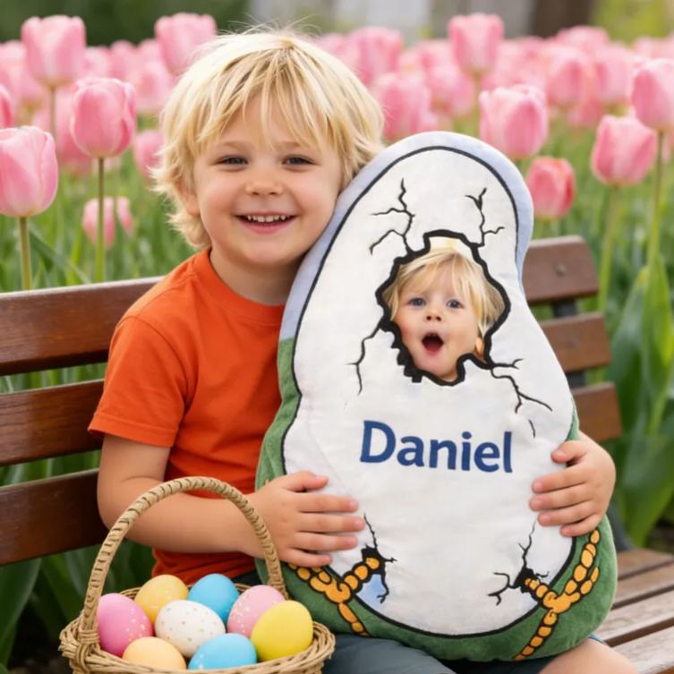 Personalized Funny Easter Egg Shaped Pillow Custom Face Photo and Name Novelty Holiday Gift for Kids