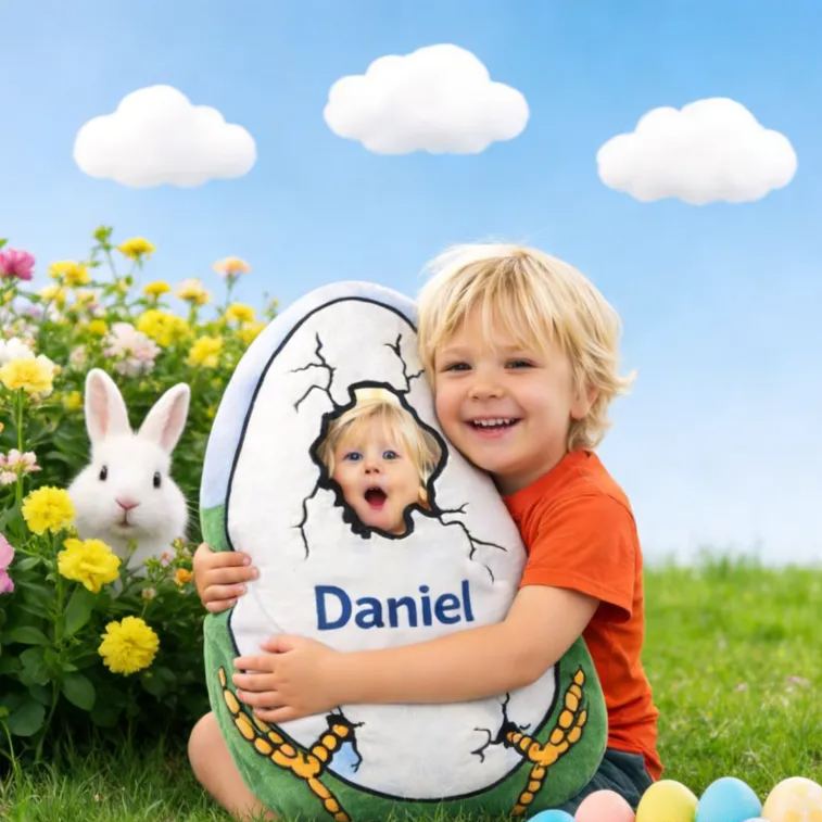 Personalized Funny Easter Egg Shaped Pillow Custom Face Photo and Name Novelty Holiday Gift for Kids