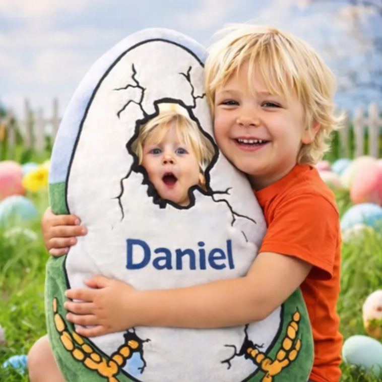 Personalized Funny Easter Egg Shaped Pillow Custom Face Photo and Name Novelty Holiday Gift for Kids