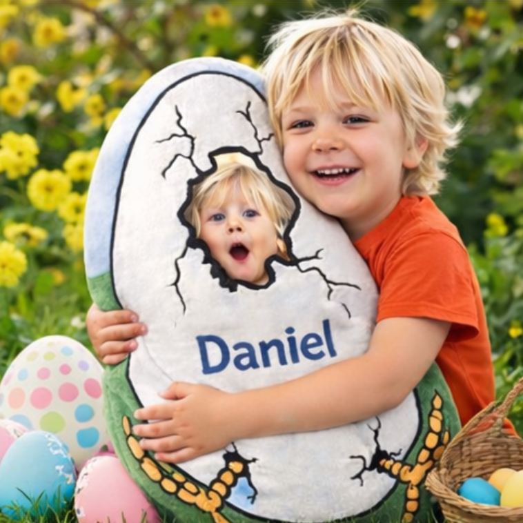 Personalized Funny Easter Egg Shaped Pillow Custom Face Photo and Name Novelty Holiday Gift for Kids