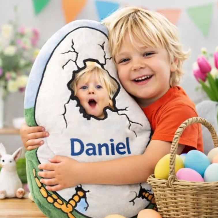 Personalized Funny Easter Egg Shaped Pillow Custom Face Photo and Name Novelty Holiday Gift for Kids