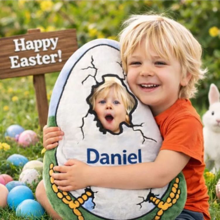 Personalized Funny Easter Egg Shaped Pillow Custom Face Photo and Name Novelty Holiday Gift for Kids