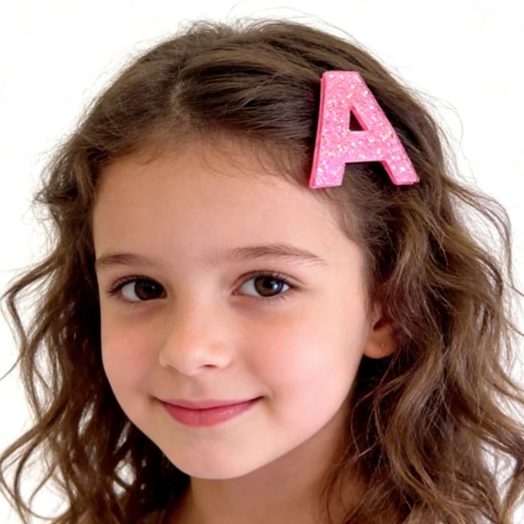 Personalized Initial Theme Custom Name Initial Glitter Font Pink Tone Acrylic Hair Clip
