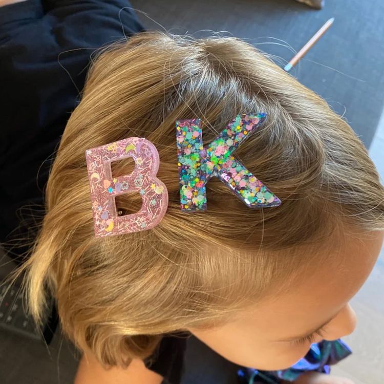Personalized Initial Theme Custom Name Initial Glitter Font Pink Tone Acrylic Hair Clip